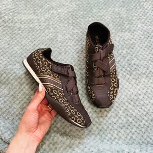vintage retro Y2K chocolate brown monogram guess track sneakers wmns 9